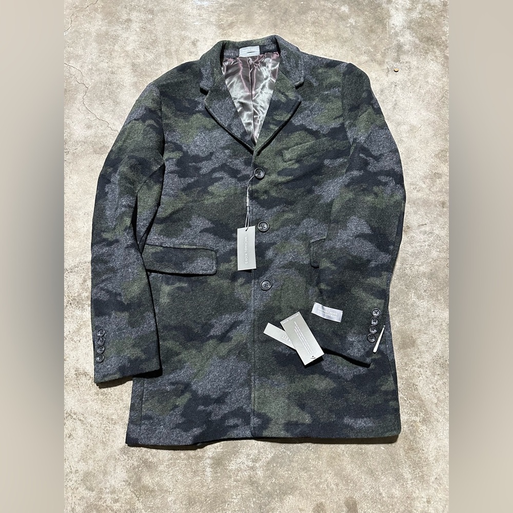 NWT Michael Kors men’s top coat over car camo button wool stretch